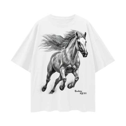 White Horse Collection: Lightweight Oversize Cotton Tee, Lucent White
