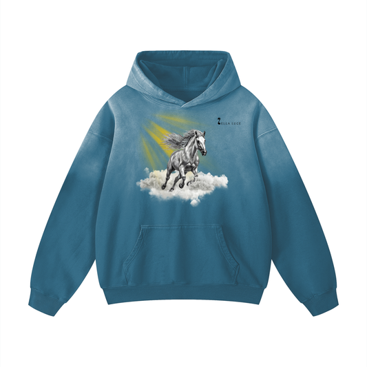 White Horse Collection: Heavyweight Cotton Hoodie, Haze Blue